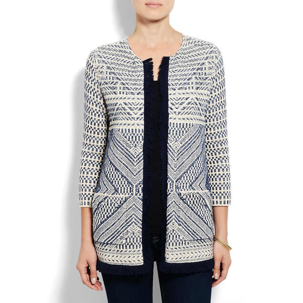 Lucky Brand Fringe‎ Sweater Coat Womens Small Open Cardigan Blue
